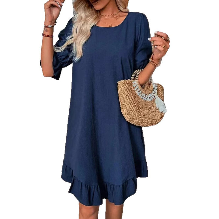 Women's airy A-line summer dress with ruffle trim and elbow-length sleeves Mune Fashion