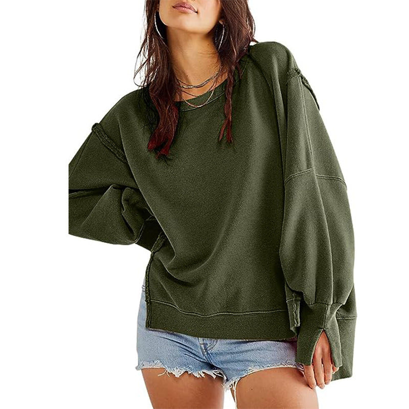 Women's Oversized Sweatshirt with Balloon Sleeves, Side Slits and Raw Edges Mune Fashion
