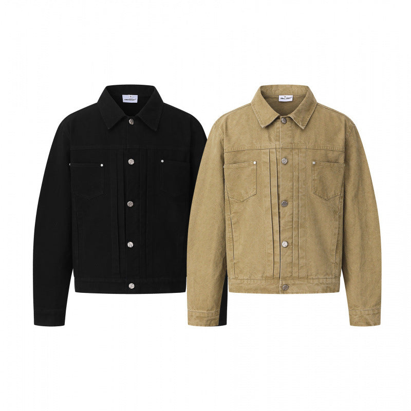 Unisex Boxy Denim Jacket in Worker Look with Metal Button Placket and Chest Pockets Mune Fashion