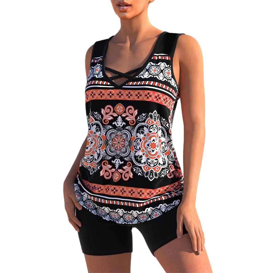 Women's sporty tankini two-piece with V-neck and crossed chest straps Mune Fashion