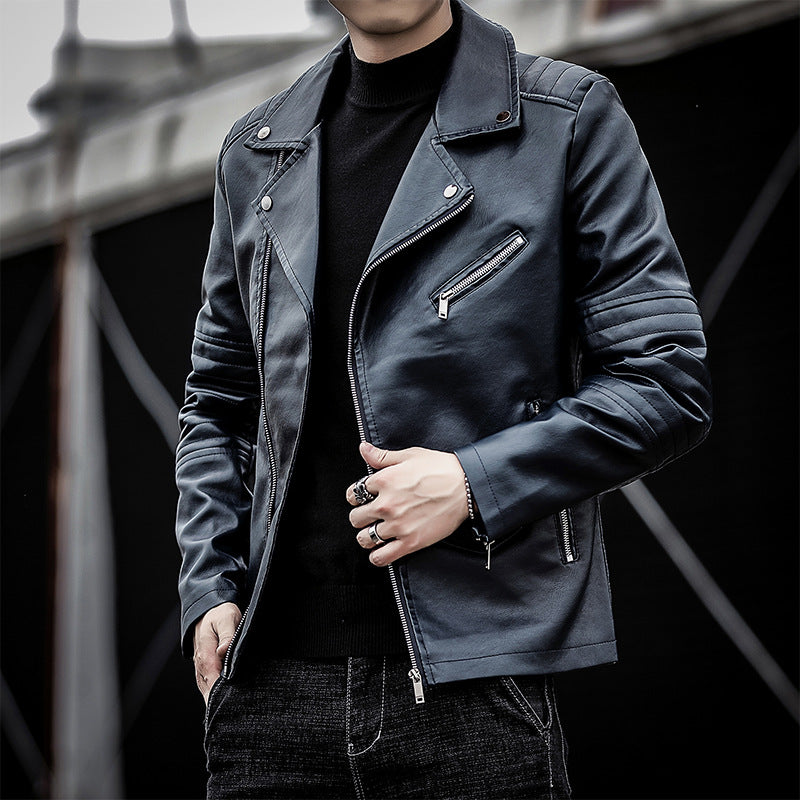 Men's biker leather jacket in slim fit with quilted sleeve part Mune Fashion