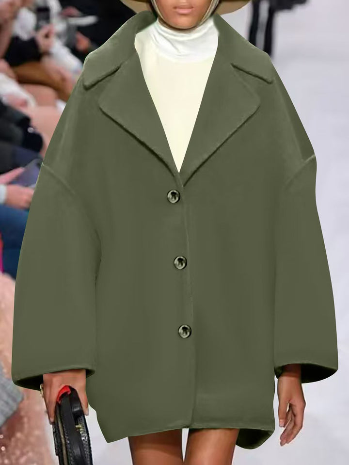 Women's Oversized Short Coat with Wide Lapels and Button Closure Mune Fashion