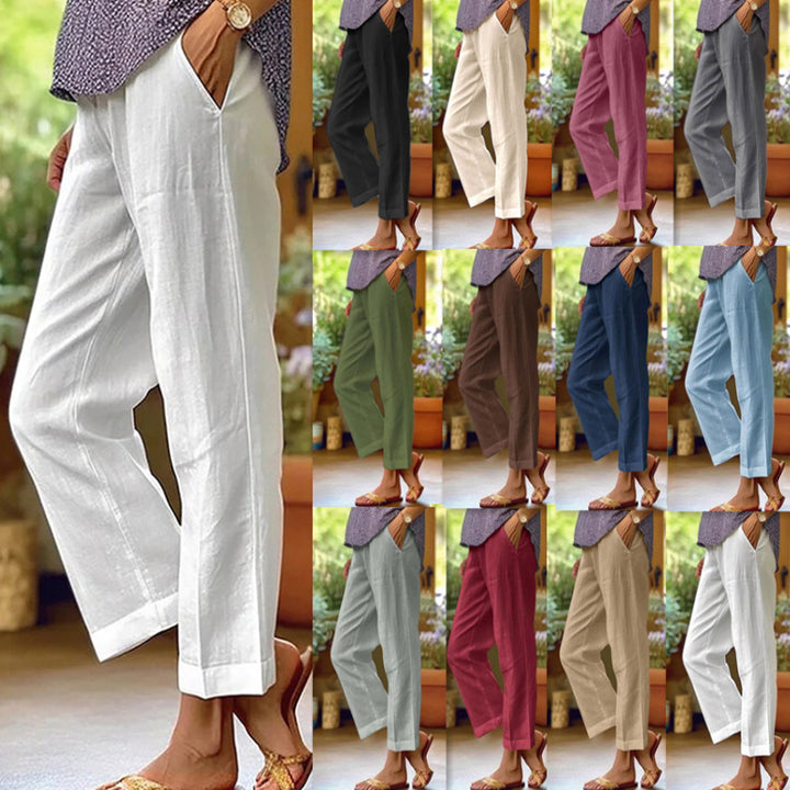 Ladies casual cropped trousers with straight leg, subtle crease and side pockets Mune Fashion