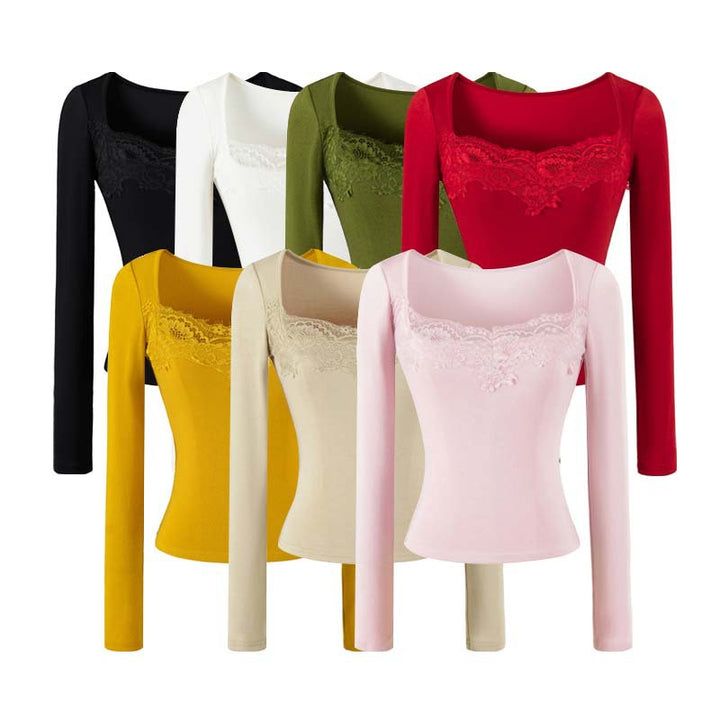Women's Fitted Long Sleeve Shirt with Lace Bustier Look Mune Fashion