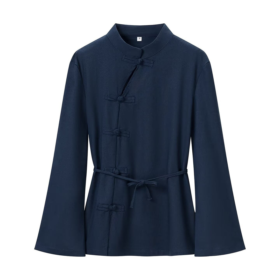 Women Two-Piece Relax Set in Tang Style with Stand-Up Collar, Knot Closures, and Elastic Leg Openings Mune Fashion