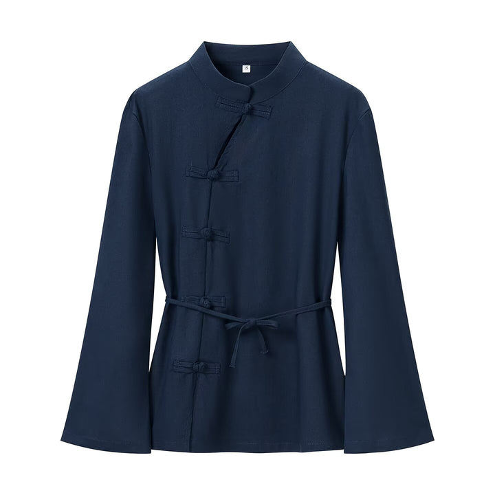 Women Two-Piece Relax Set in Tang Style with Stand-Up Collar, Knot Closures, and Elastic Leg Openings Mune Fashion
