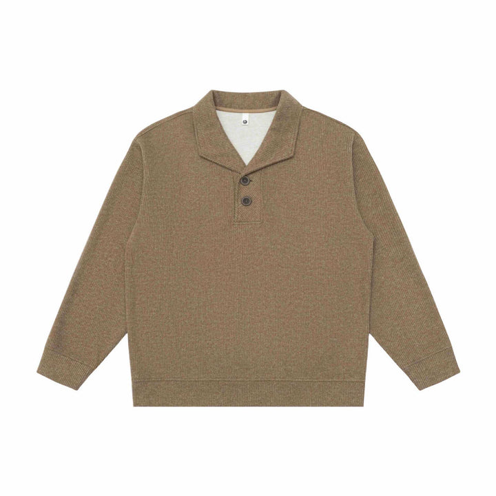 Unisex Fine Shawl Collar Sweater with Half Button Placket and Ribbed Hem