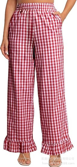 Women's palazzo pants with elastic waistband, side pockets, and ruffled hem Mune Fashion