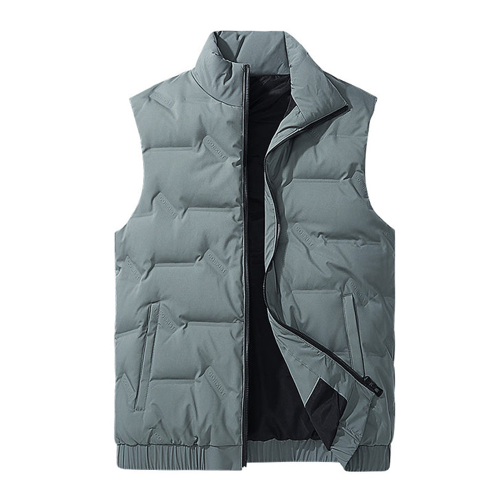 Men's Sleeveless Quilted Insulated Vest with Stand-up Collar Mune Fashion