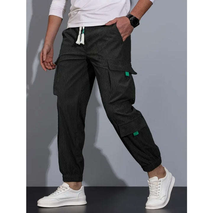 Men's Cord Cargo Jogging Pants with Elastic Waistband, Drawstring & Multiple Pockets Mune Fashion