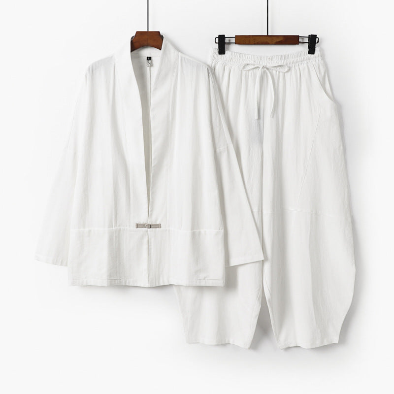 Men's Kimono Loungewear Set with Short Shawl Collar and Loose Harem Waist Pants Mune Fashion
