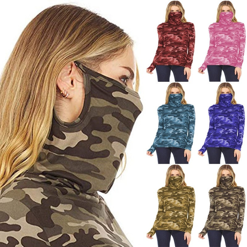 Women's camouflage jersey long sleeve with integrated tube collar Mune Fashion