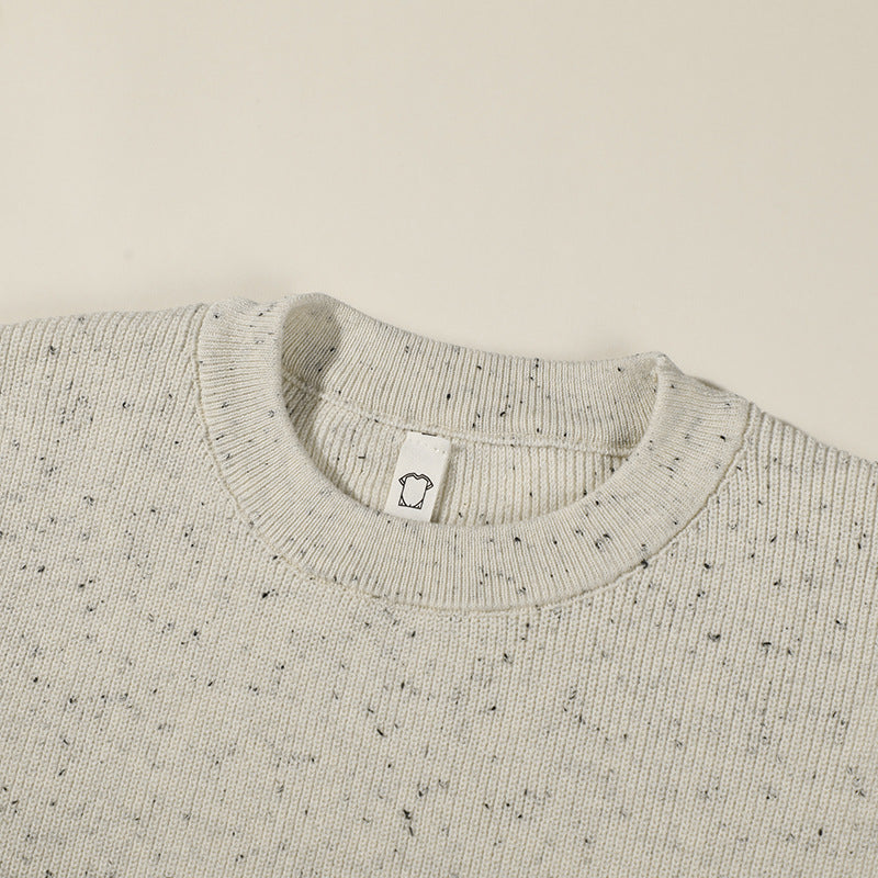 Unisex Large Round Neck Knitted Sweater made of Mélange Yarn with Dropped Shoulder Mune Fashion