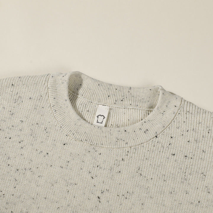 Unisex Large Round Neck Knitted Sweater made of Mélange Yarn with Dropped Shoulder Mune Fashion