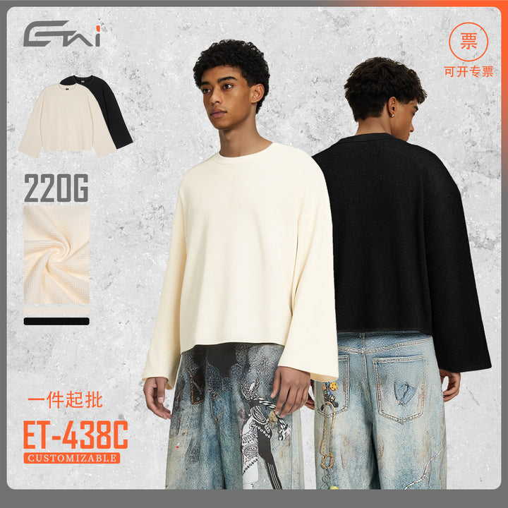 Men's Boxy Waffle Knit Sweater with Oversized Cut and Round Neck