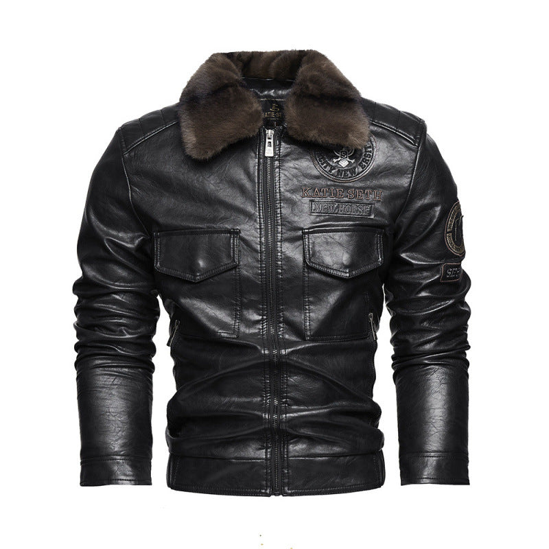 Men's leather jacket with faux fur collar Mune Fashion