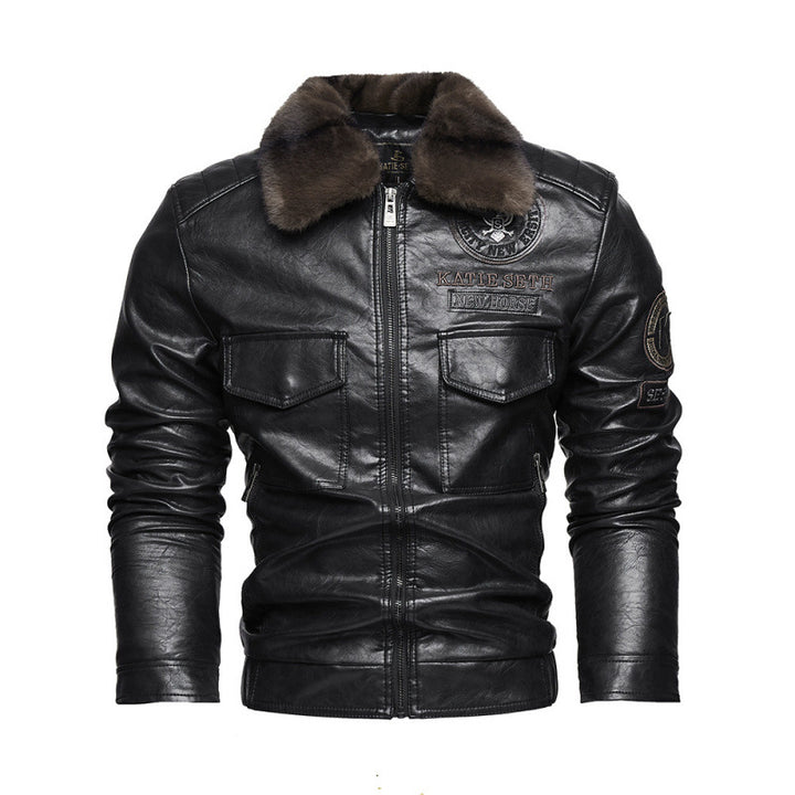 Men's leather jacket with faux fur collar Mune Fashion