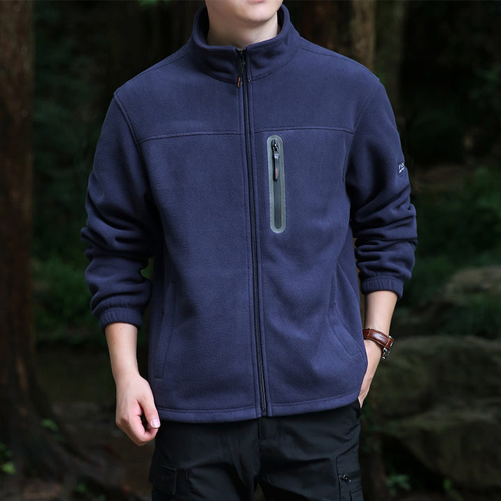 Men's Thermal Microfleece Outdoor Jacket with Stand-Up Collar, Waterproof Chest Zip Pocket Mune Fashion