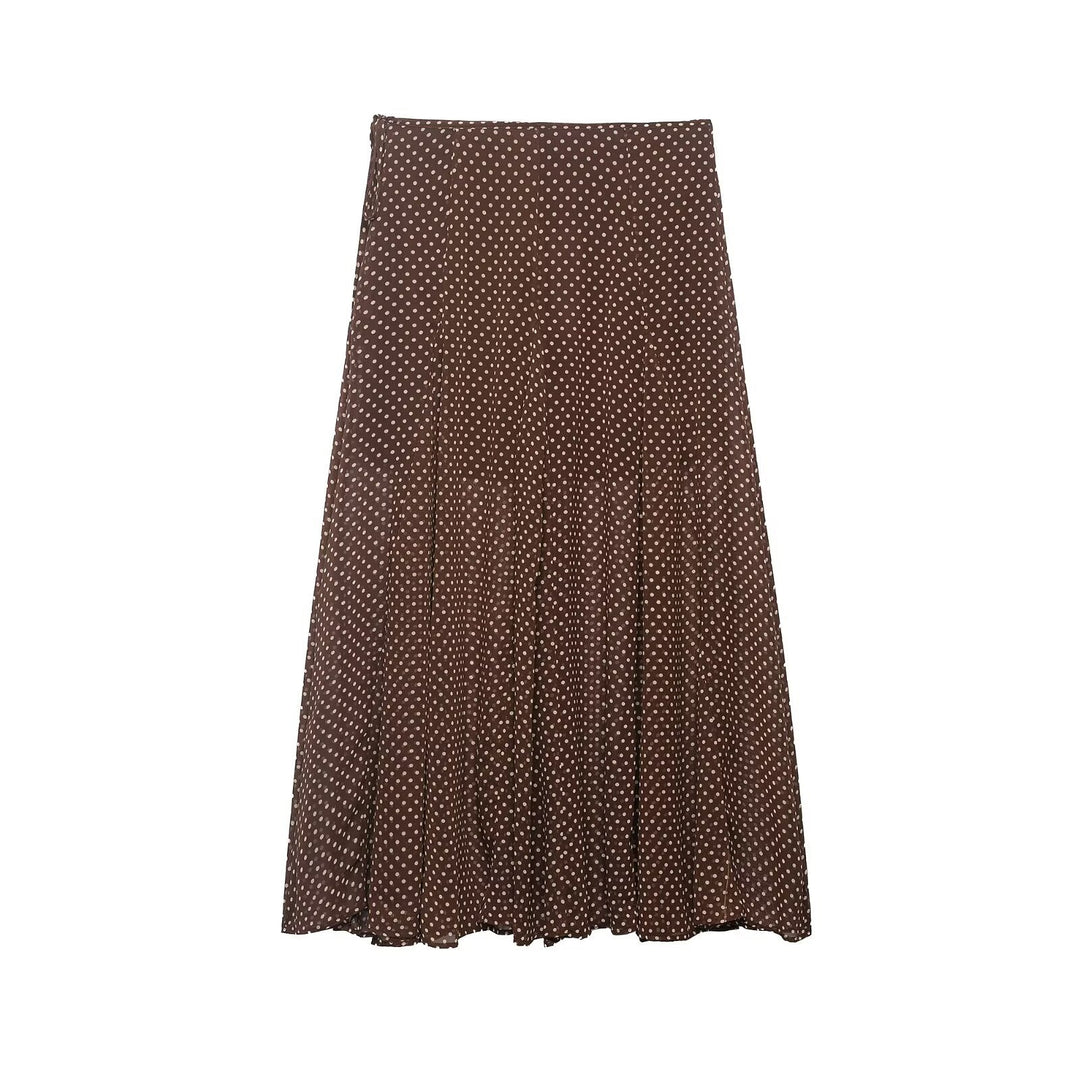 Women's Wrap Midi Skirt made of Chiffon with Polka Dot Pattern Mune Fashion