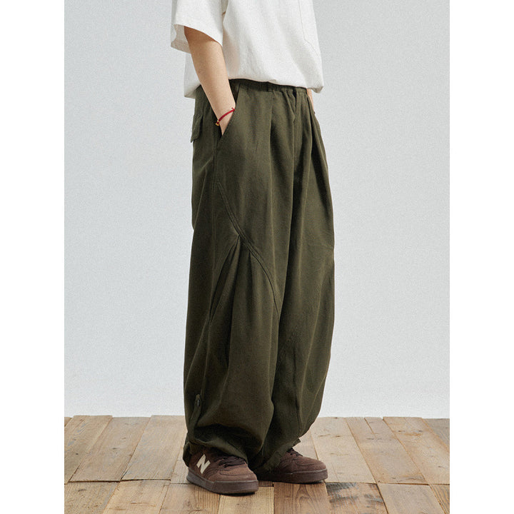 Men's Wide Baggy Cargo Pants with Pleat Details and Elastic Waistband Mune Fashion