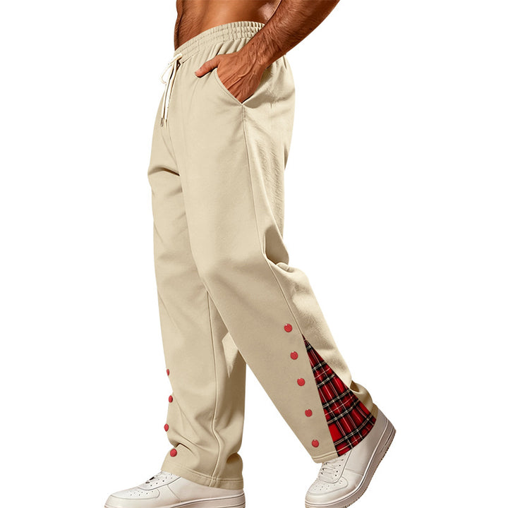 Men's Loose Jogging Pants with Check Insert and Snap Button Details Mune Fashion