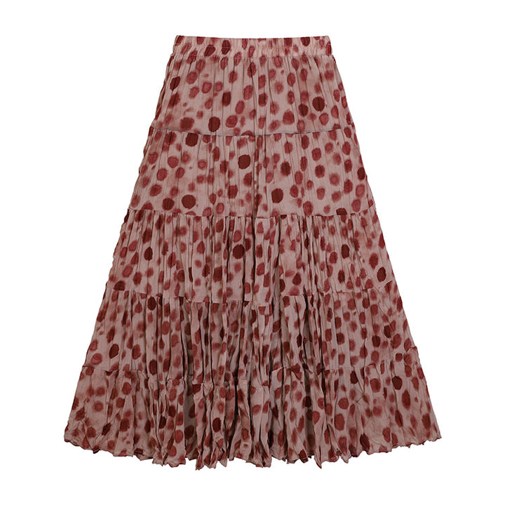 Women's flowing midi maxi skirt with multi-layered tiered design and fine pleated look Mune Fashion
