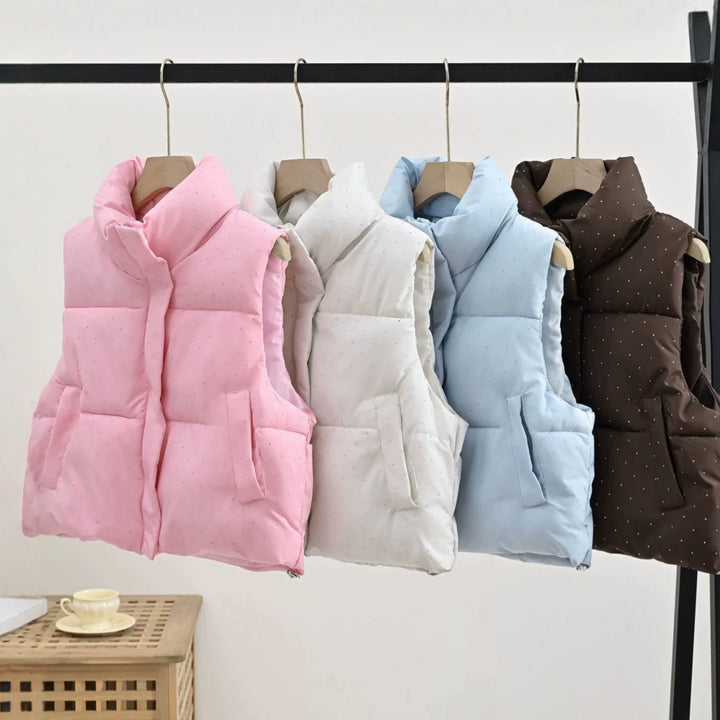 Women's Insulated Sleeveless Padded Gilet with Quilted Stand-up Collar Mune Fashion