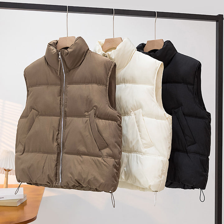 Women's quilted vest with high stand-up collar and adjustable hem Mune Fashion