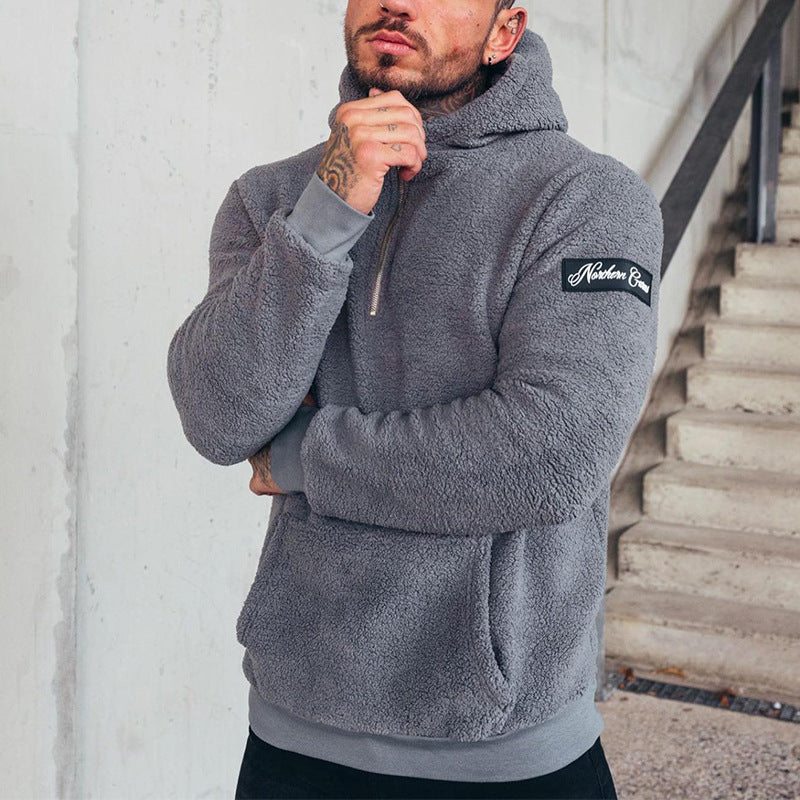 Men's nan sporty teddy fleece hoodie with slim fit and kangaroo pocket Mune Fashion