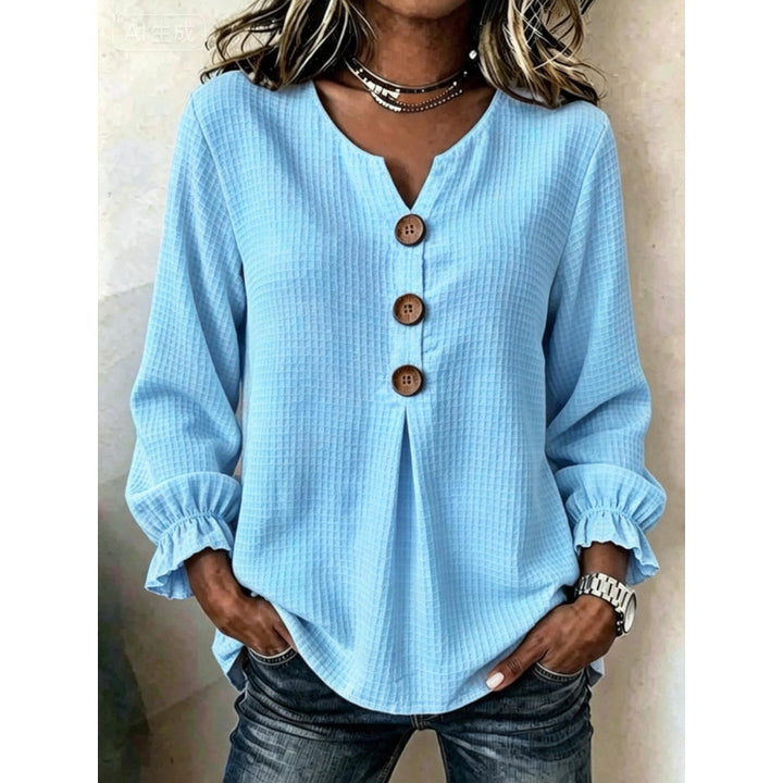 Women's Loose Cotton-Style Tunic Shirt with Decorative Button Placket and Pleat Mune Fashion