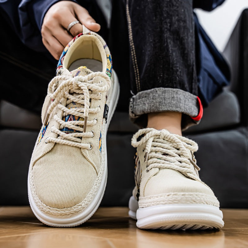 Women's espadrille-inspired platform sneakers with woven ethnic inserts, side zipper, and cushioned lightweight sole Mune Fashion