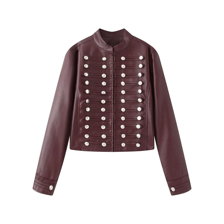 Women's short jacket in hussar style made of faux leather with decorative row buttons Mune Fashion