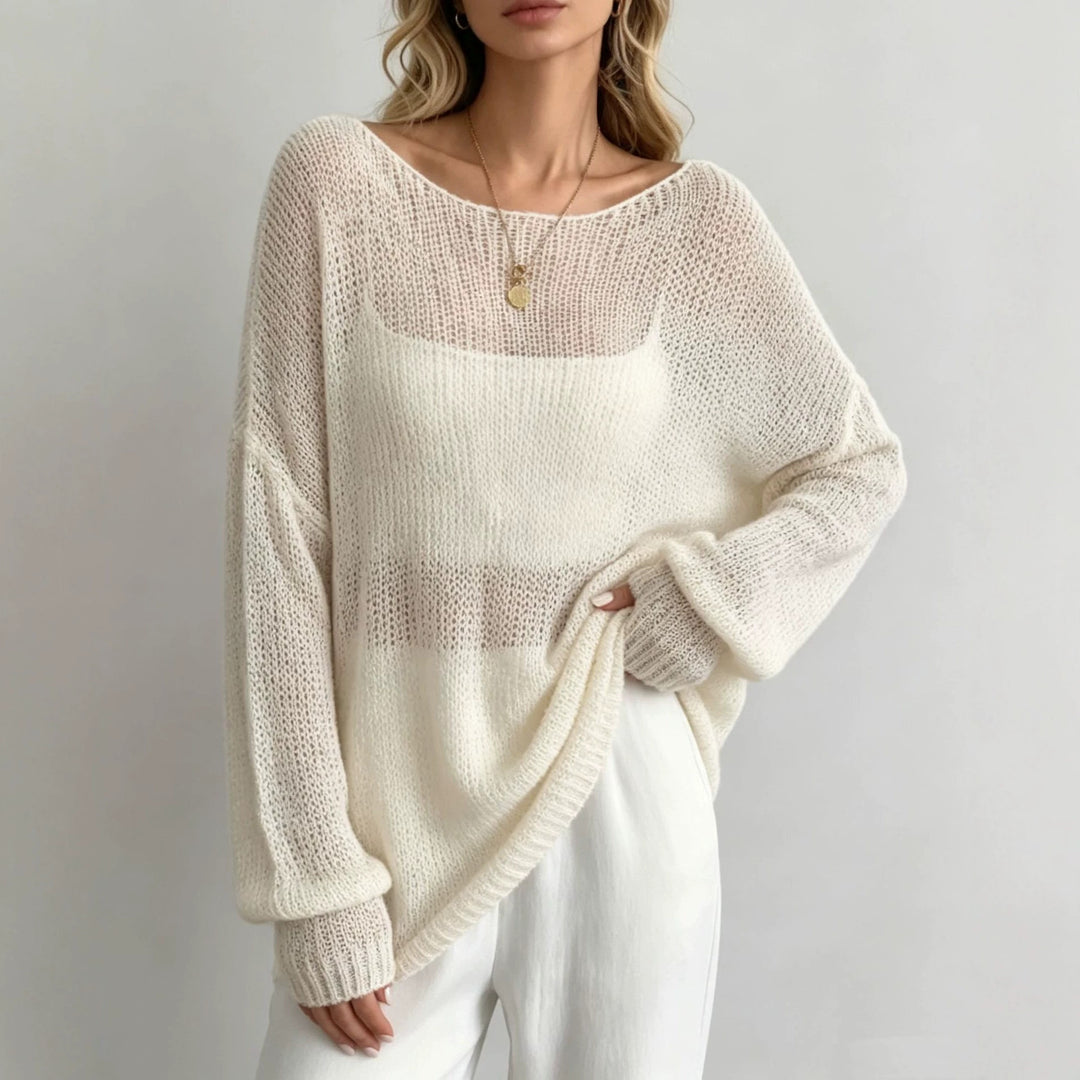Women Oversize Knit Sweater with Transparent Mohair Effect Mune Fashion