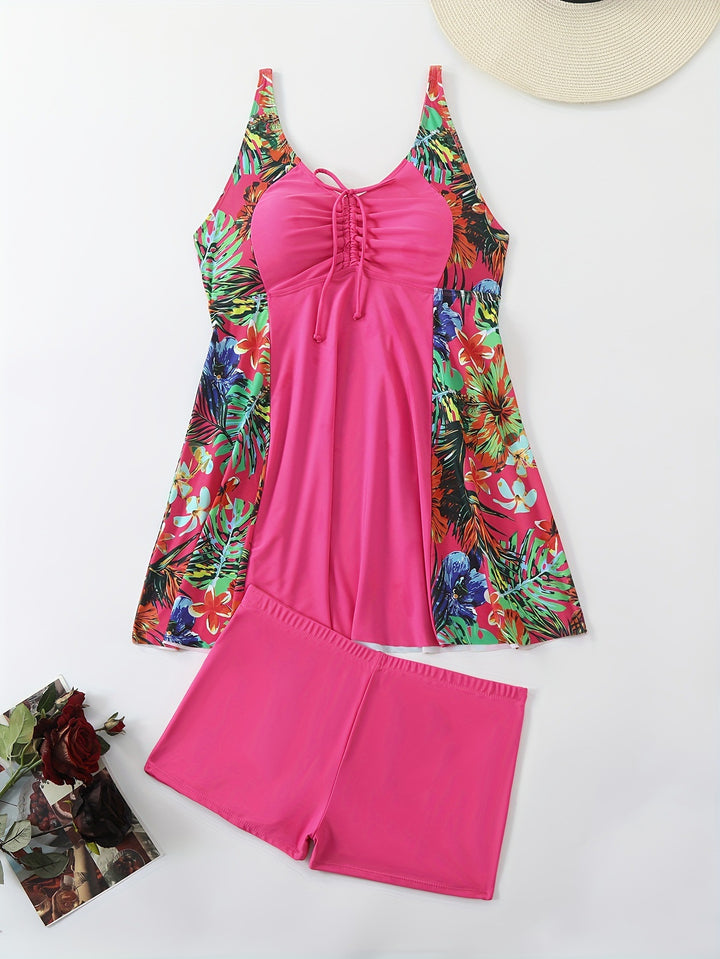 Women's Sporty Swimsuit Set with Floral Side Insert Mune Fashion