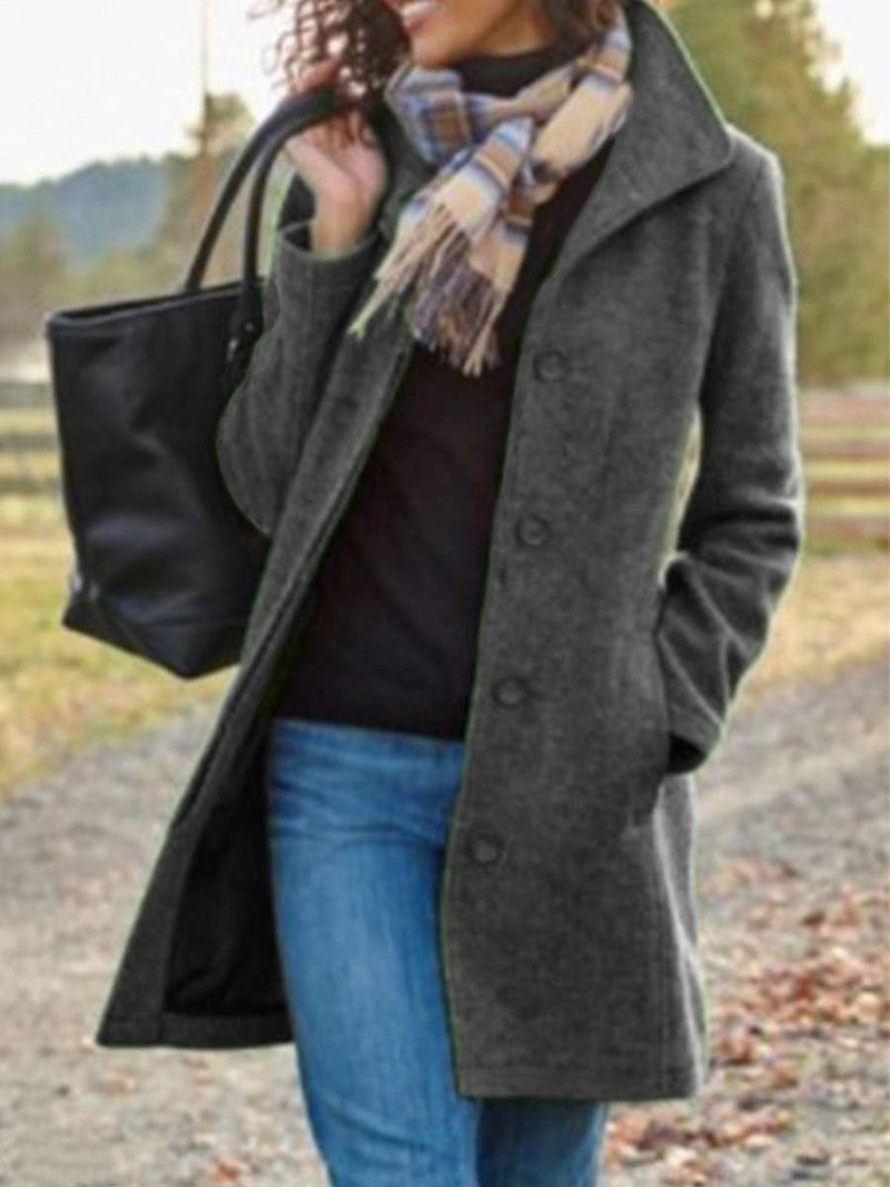 Women's tailored wool blend coat with stand-up collar and concealed button placket Mune Fashion