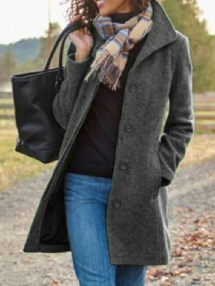 Women's tailored wool blend coat with stand-up collar and concealed button placket Mune Fashion