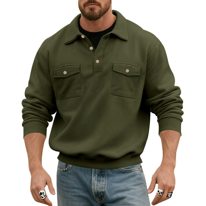 Men's polo collar sweater with flap chest pockets Mune Fashion
