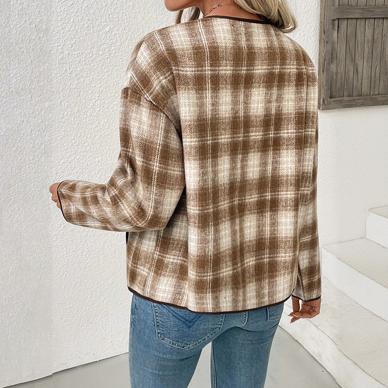 Women's fleece jacket in check pattern Mune Fashion