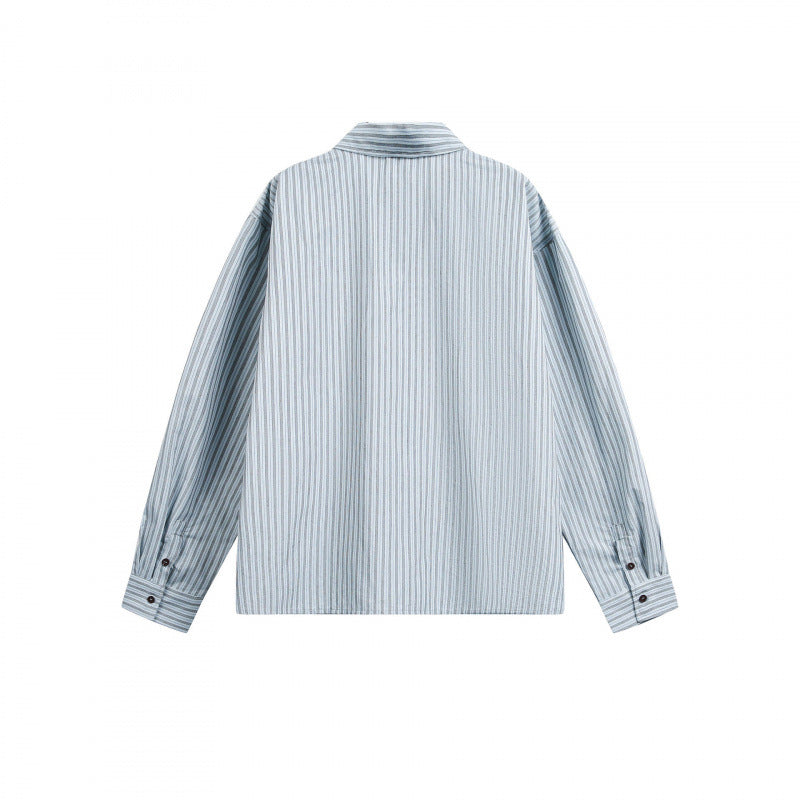 Women Striped Oversized Shirt Jacket with Concealed Zipper and Chest Pocket Mune Fashion