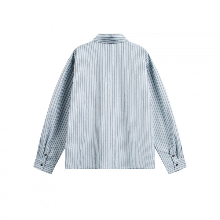 Women Striped Oversized Shirt Jacket with Concealed Zipper and Chest Pocket Mune Fashion