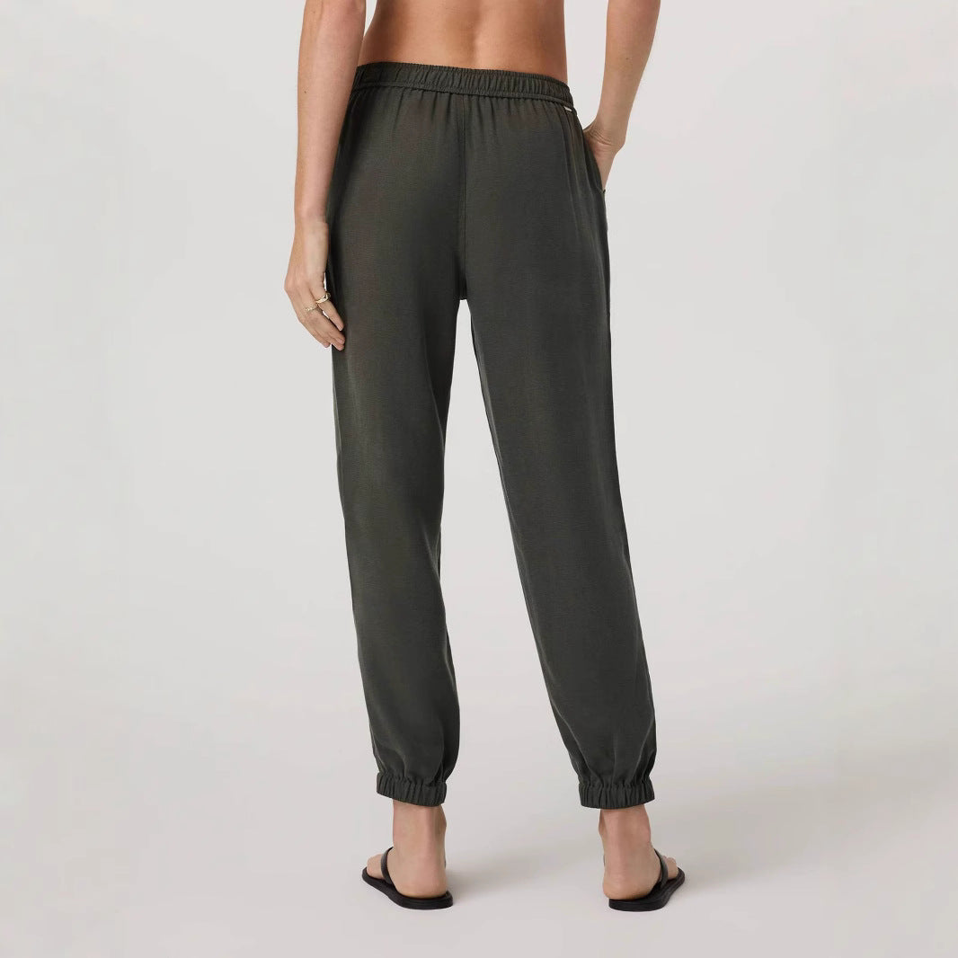 Women Relax Jogger Pants with High Elastic Waistband and Patch Pockets Mune Fashion