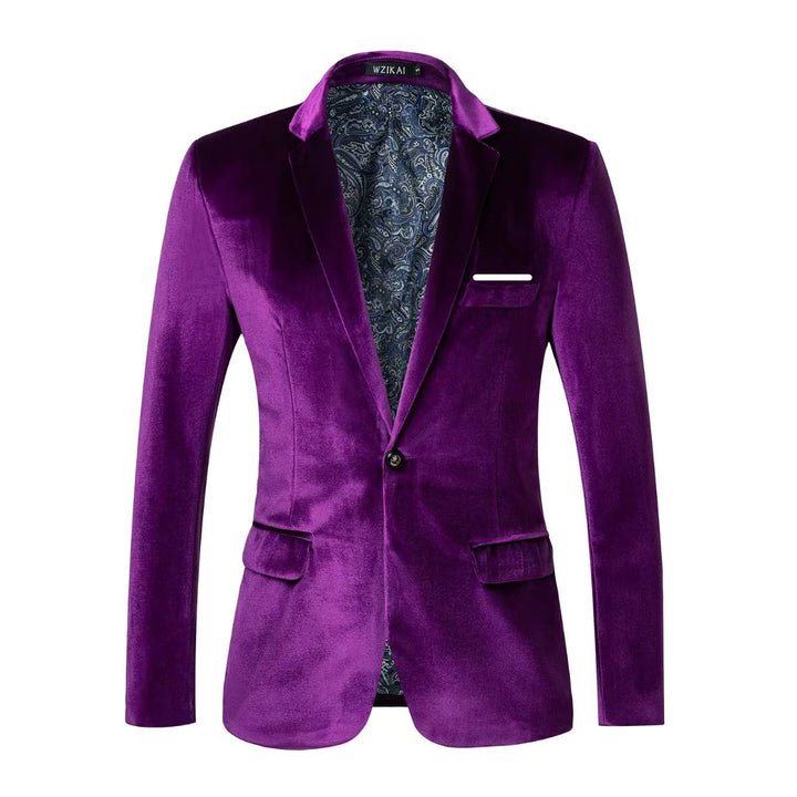 Men's tailored velvet jacket with patterned lining and single-button closure Mune Fashion