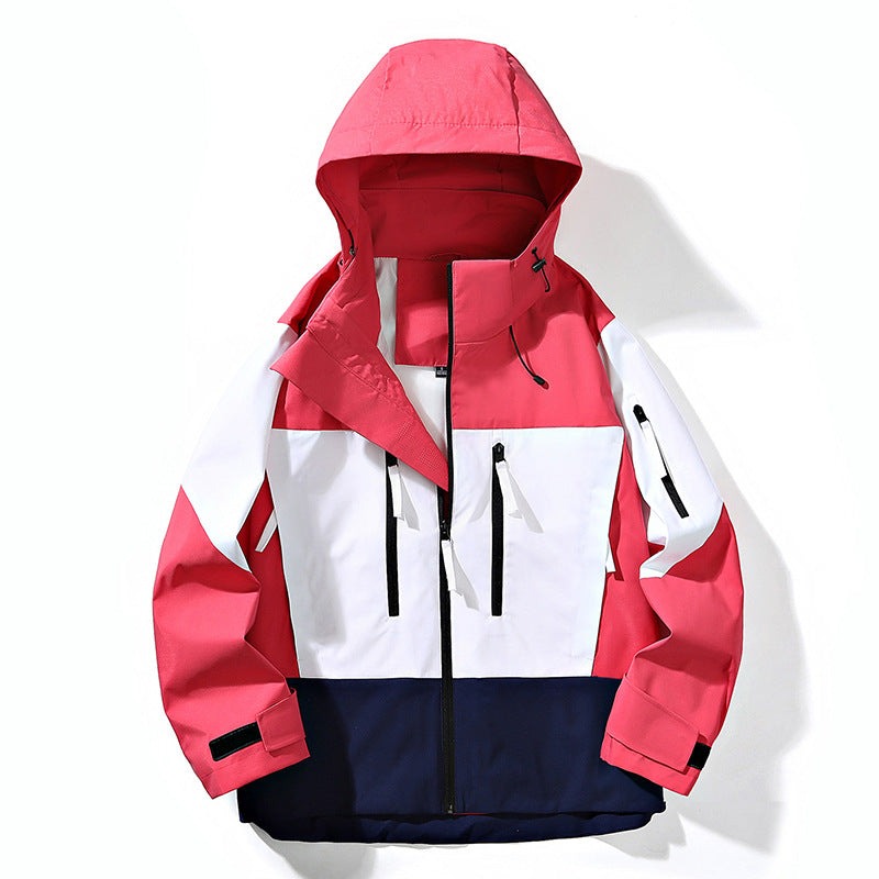 Men's Water-Repellent Colorblock Outdoor Jacket with Hood, Multiple Zipper Pockets and Adjustable Cuffs Mune Fashion