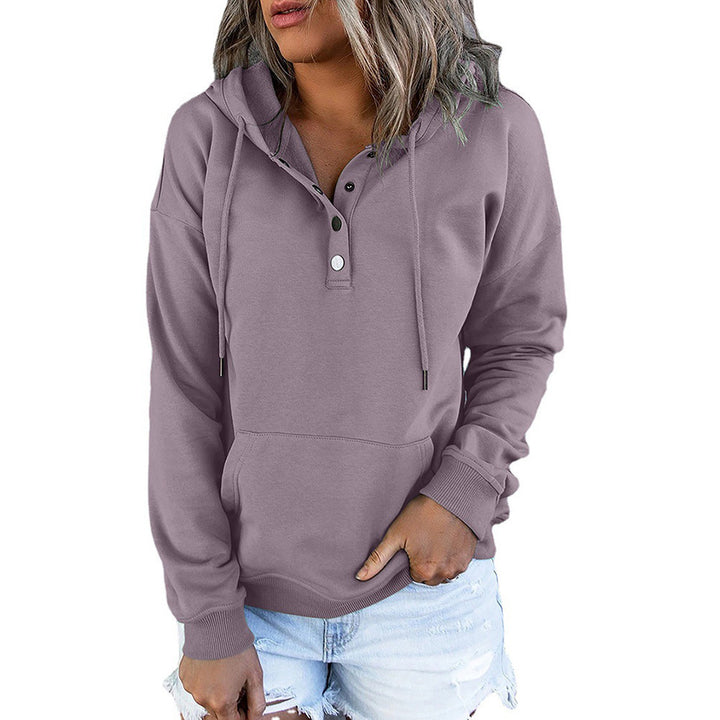 Women's hoodie with Henley button placket, kangaroo pocket, and loose fit Mune Fashion
