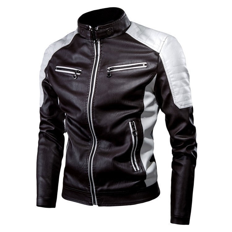 Men's Fashion Faux Leather Jacket with High Collar and Zipper Pockets Mune Fashion