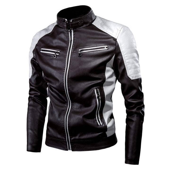 Men's Fashion Faux Leather Jacket with High Collar and Zipper Pockets Mune Fashion