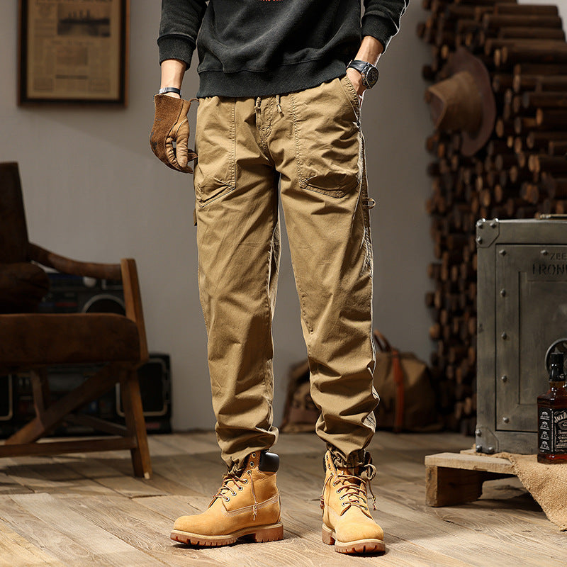 Men's Utility Cargo Pants in Jogger Style with Elastic Comfort Waistband, Multiple Pockets and Drawstrings at Ankles