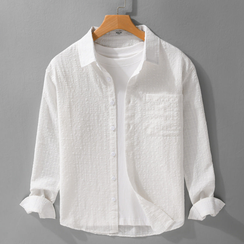 Men's cotton structured shirt in layering look with chest pocket and Kent collar Mune Fashion