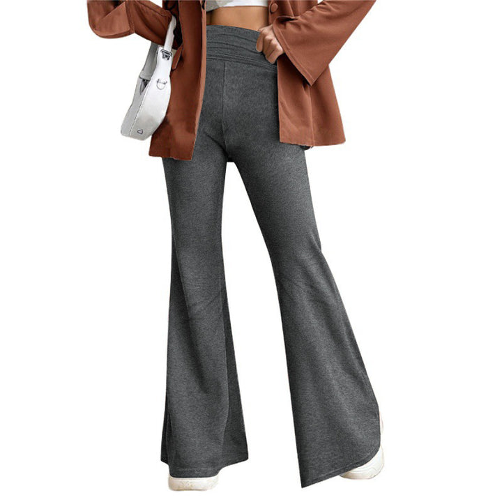 Women's High-Waist Flared Trousers with Wide Leg and Elastic Comfort Waistband Mune Fashion