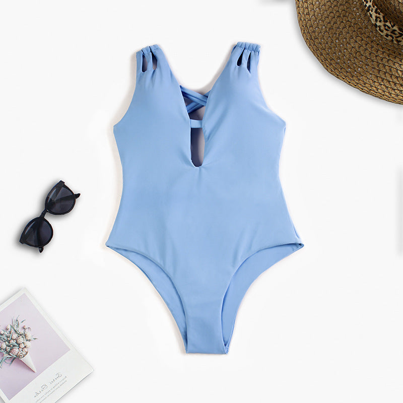 Women's Cut-Out Swimsuit with Fashionable Cross Straps Mune Fashion